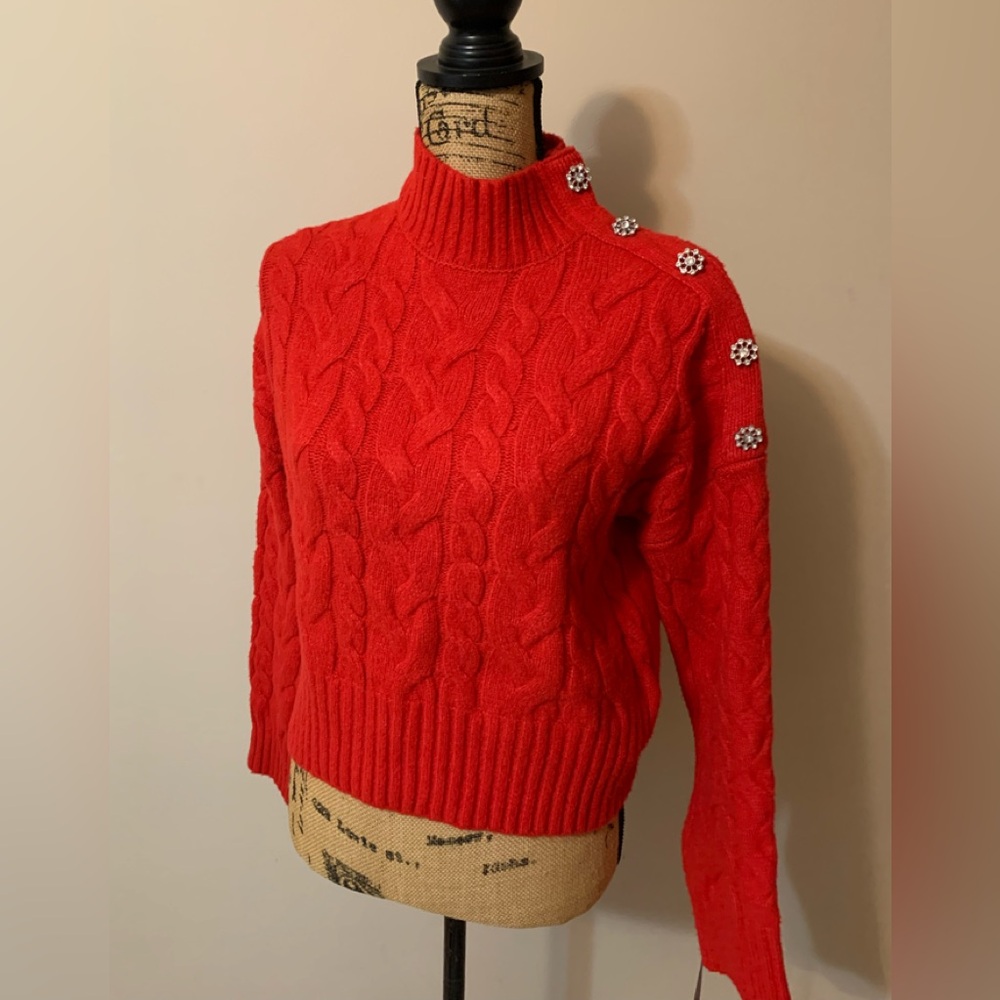 HAPPILY GREY ladies NWT Red 98% poly mock top with rhinestone accents size MED
